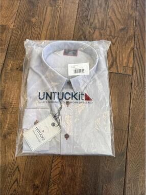 Untuckit Rubicon WF Shirt Men’s Large Regular Fit Blue Gray Cotton NWT Wrinkle F